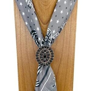 Western Silver Tone with Black Stones Wild Rag Scarf Slide